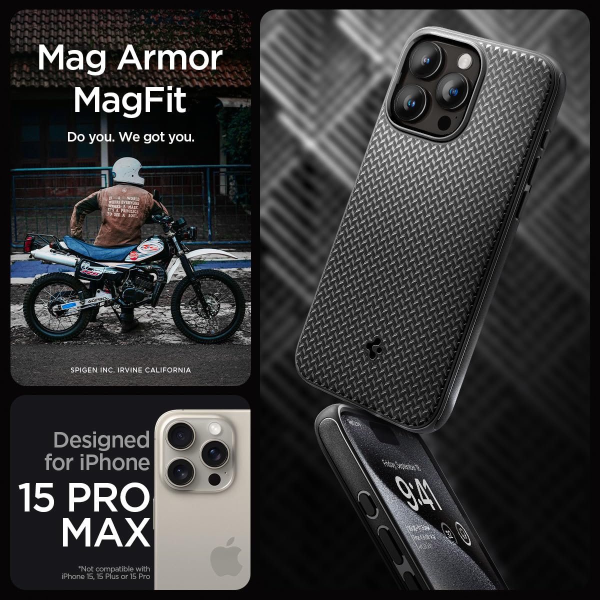 Mag Armor MagFit Back Cover Case for iPhone 15 Pro Max, MagSafe Compatible, Military-Grade - Polycarbonate + TPU | Matte Black