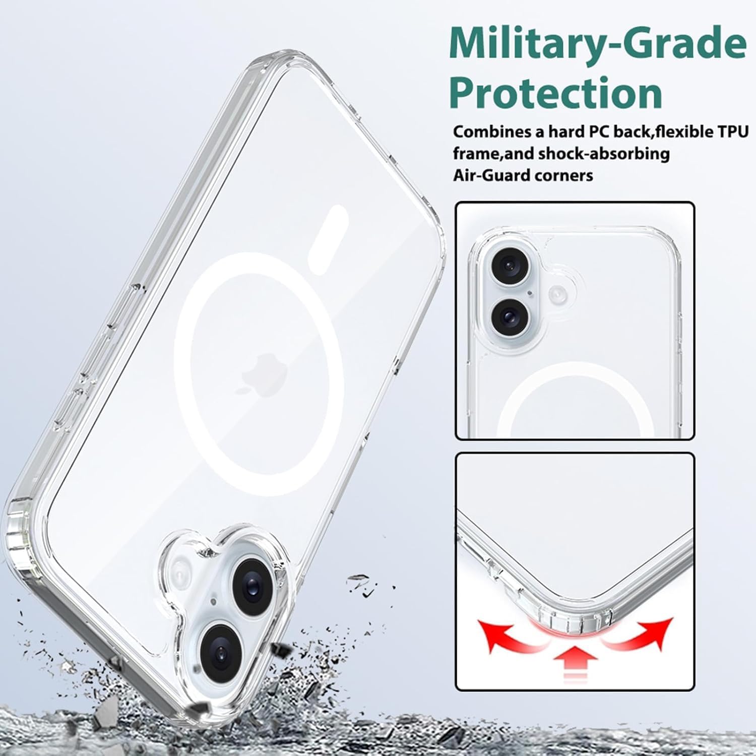 Crystal Hybrid Back Case Cover Compatible with iPhone 17 | Compatible with MagSafe| Clear Protective Case | Transparent Back Case - (Military-Grade Polycarbonate + TPU,Dual Layered)