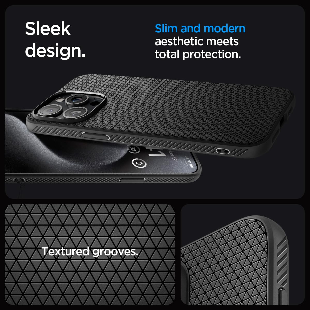 Liquid Air Back Cover Case for iPhone 15 Pro Max, Durable Protection, Air Cushion Technology - TPU | Matte Black