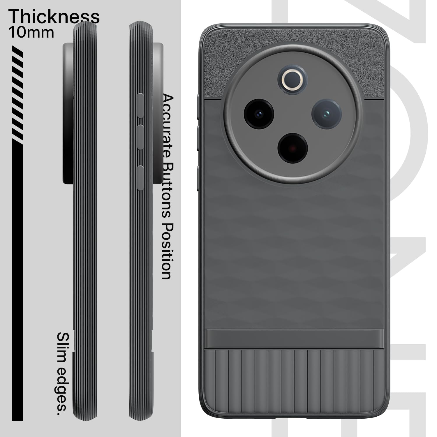 Back Cover for Vivo T4 5G / iQoo Z10 5G Soft Grip 3D Hexa Cube Texture Silicone Bumper Case (Grey)